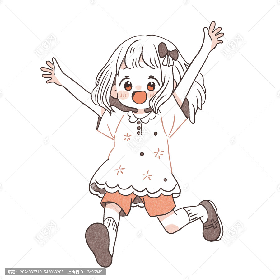 奔跑歡呼的小女孩開心慶祝圖案