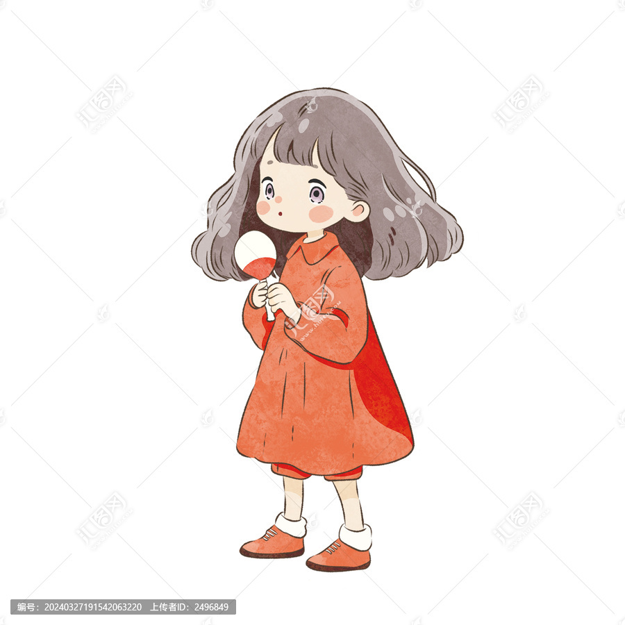卡通簡筆畫可愛紅裙子女孩圖案