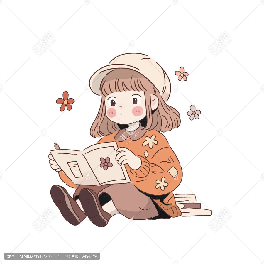 可愛小女孩看書世界讀書日圖案