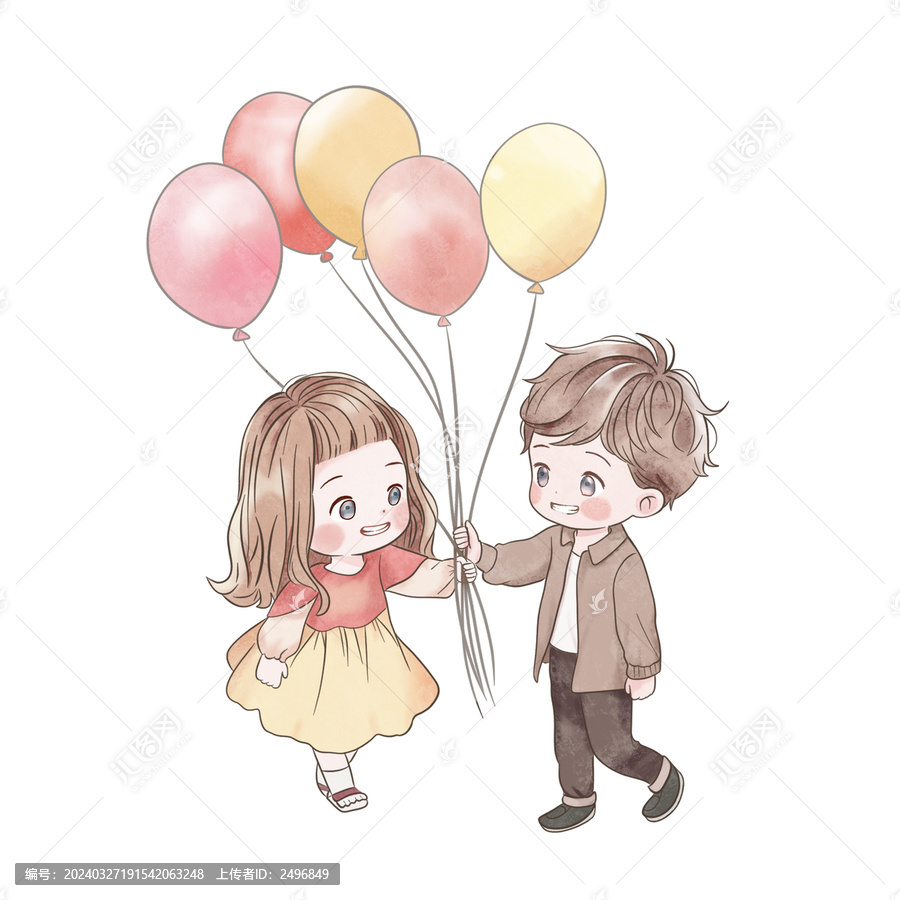 情侣气球情人节卡通男孩女孩图案