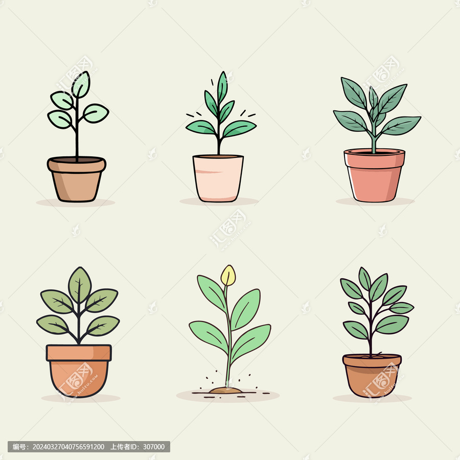 矢量花卉植物花盆簡筆畫兒童畫