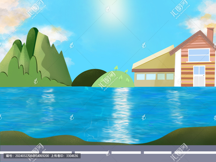 出游山水卡通畫