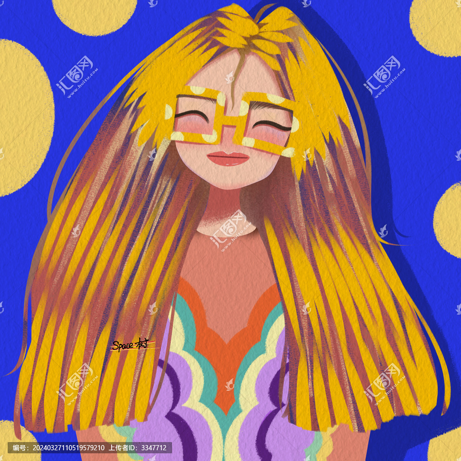 手繪插畫微笑女孩頭像