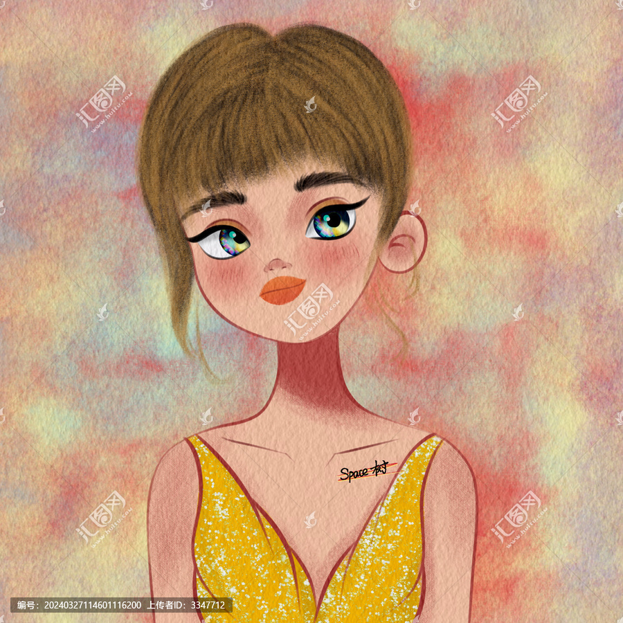 卡通女孩手繪頭像插畫少女