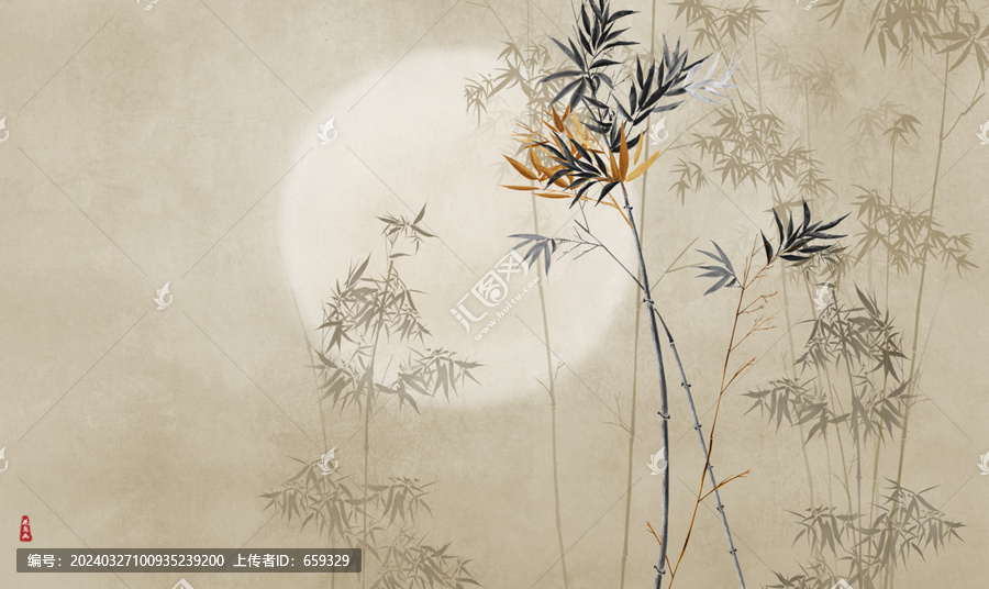 新中式水墨竹子背景墻