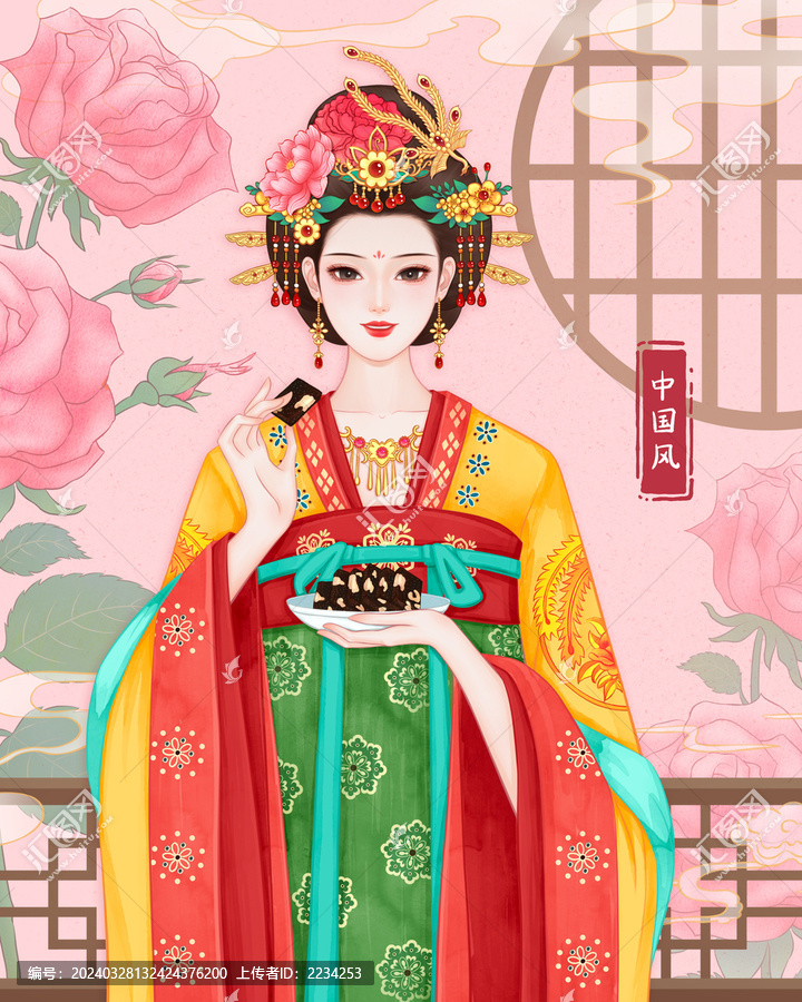 宮廷貴妃阿膠糕包裝插畫