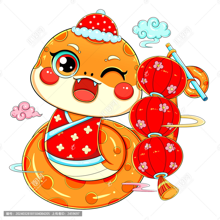 國(guó)潮春節(jié)新年金蛇燈籠串蛇插畫(huà)