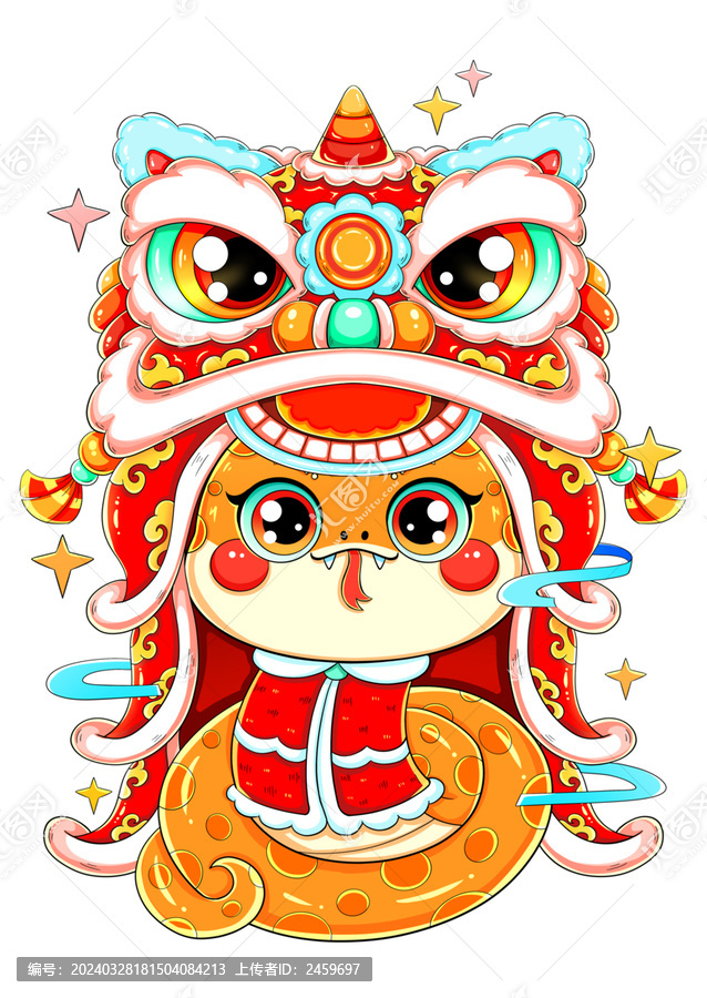 國潮春節(jié)新年金蛇舞獅蛇插畫