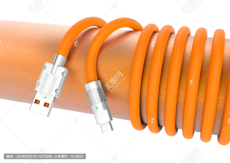 USB橙色安卓数据线充电线绕柱