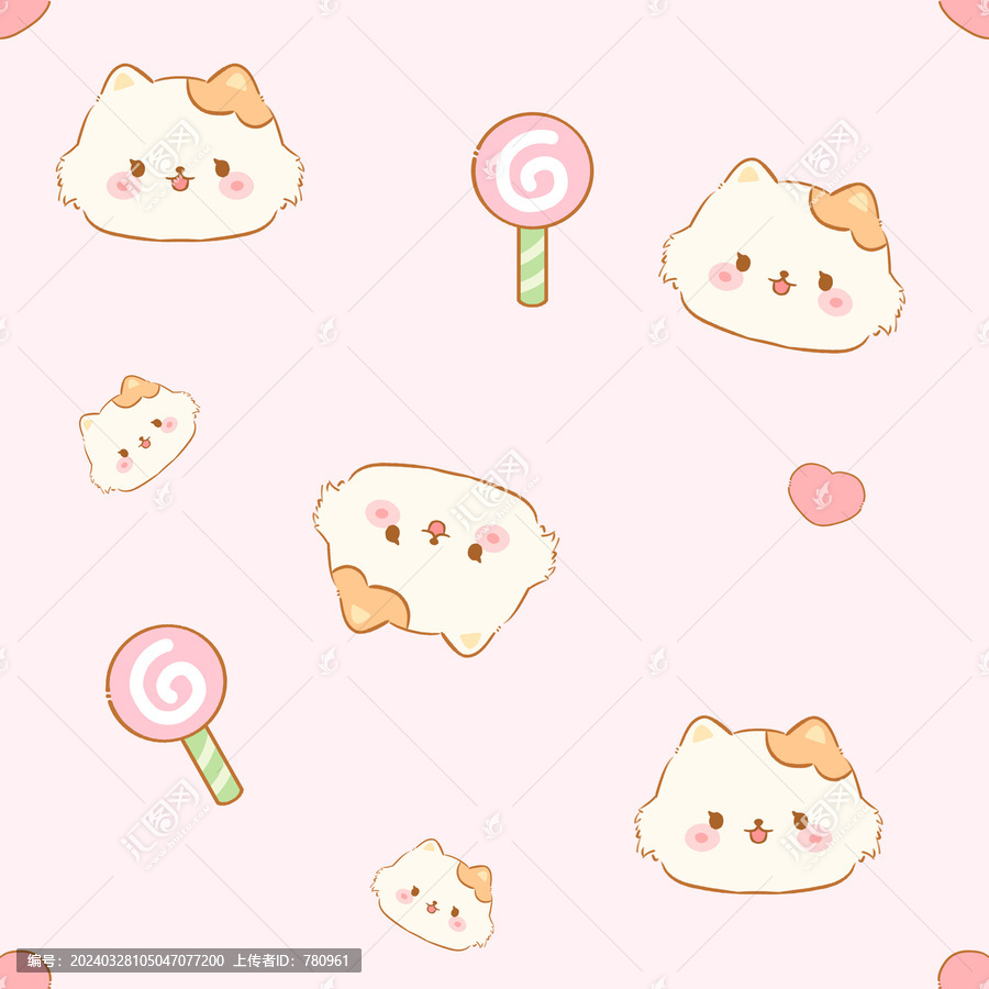 卡通貓咪四方連續(xù)圖