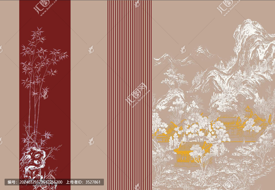 新中式線描山水