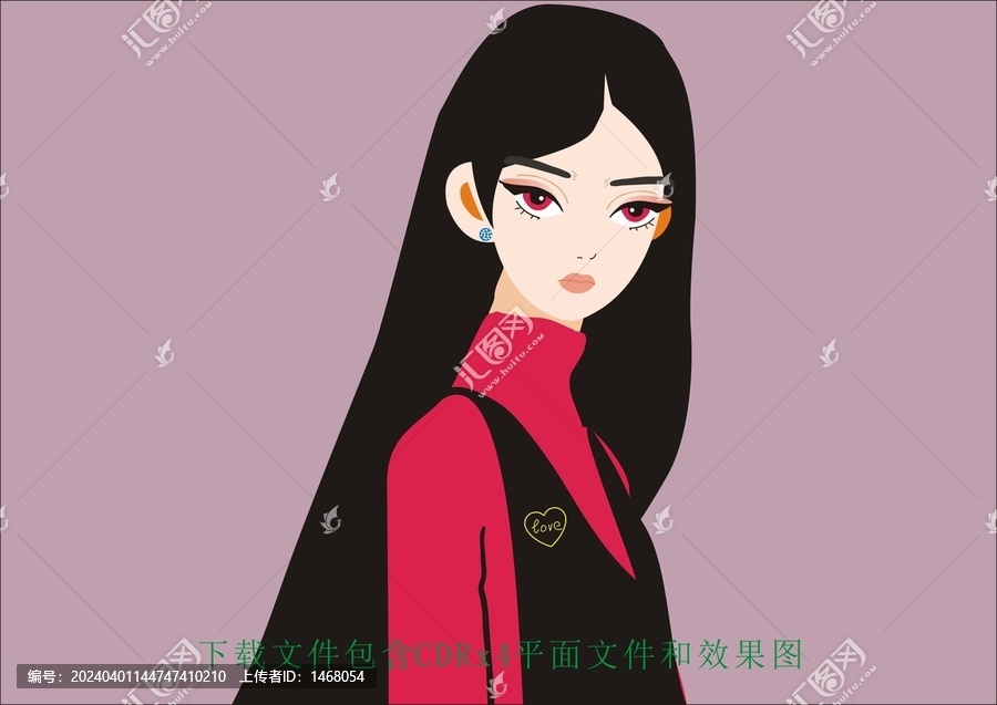 矢量手绘板手绘长发美人