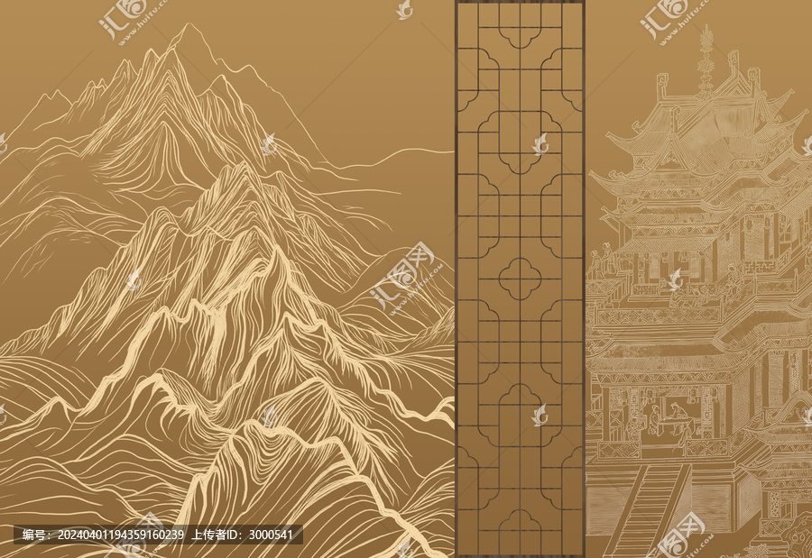 線描建筑抽象新中式背景