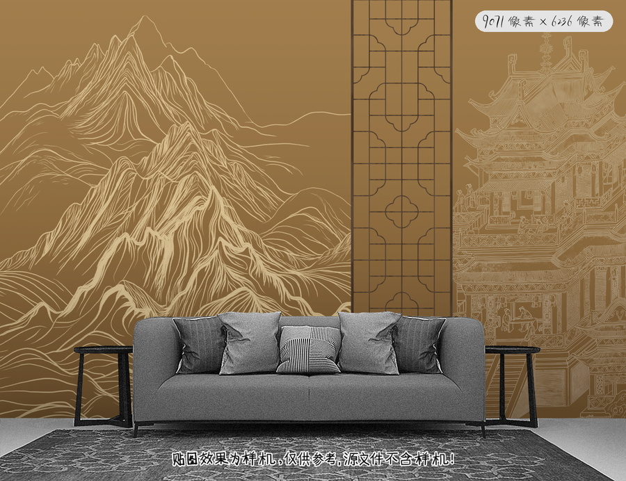 線描建筑抽象新中式背景