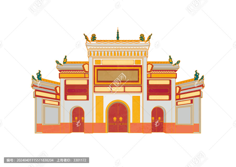 長沙建筑開福寺手繪矢量