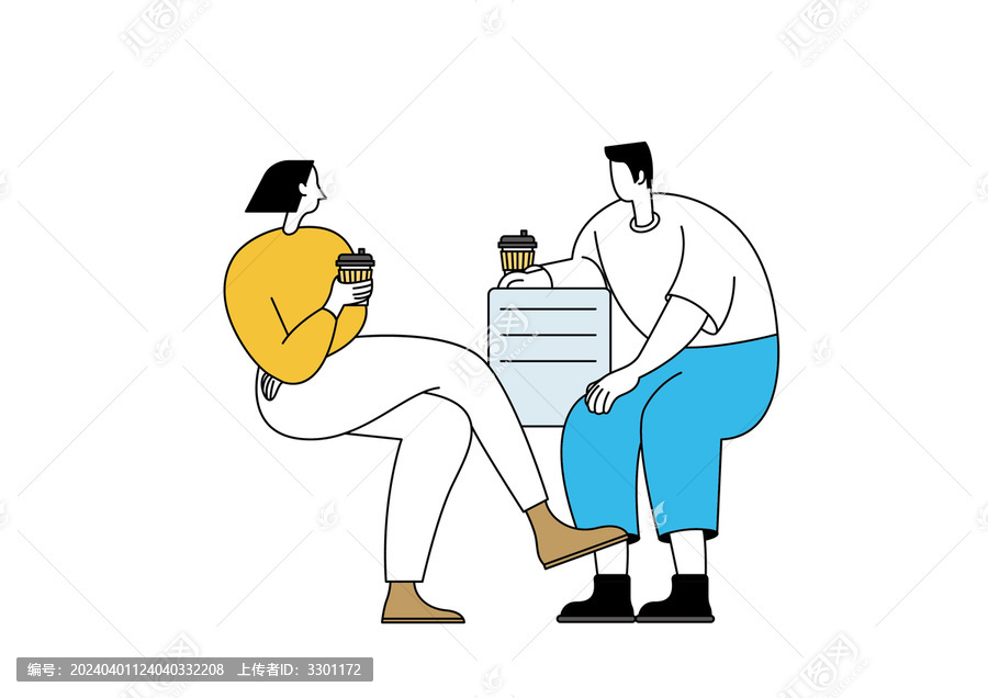 插畫人物坐著喝咖啡矢量素材
