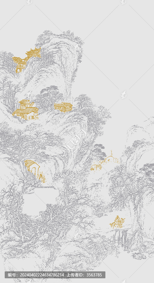 中式框畫描金樓閣山水框畫