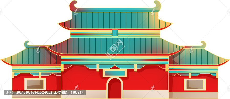 國潮風山西太原古建筑純陽宮插畫