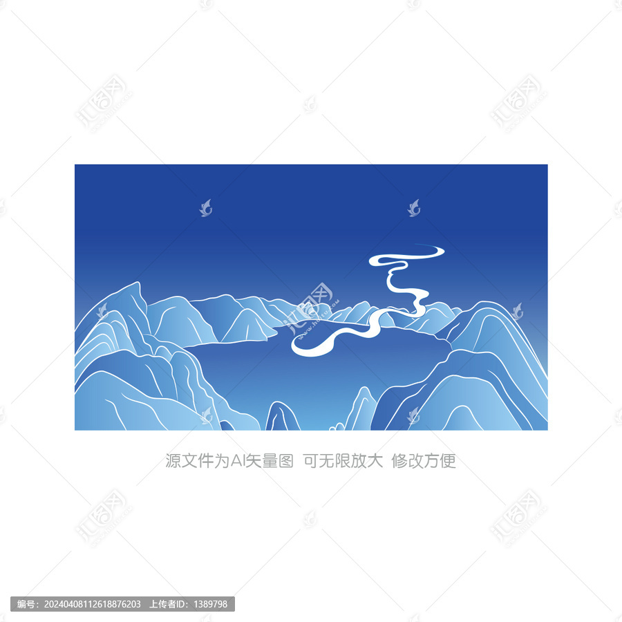 長白山天池插畫