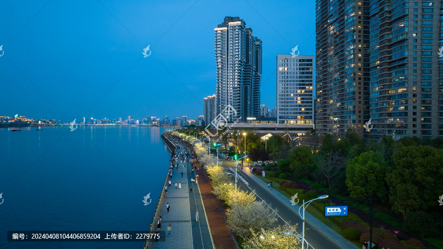 杭州滨江城市夜景航拍