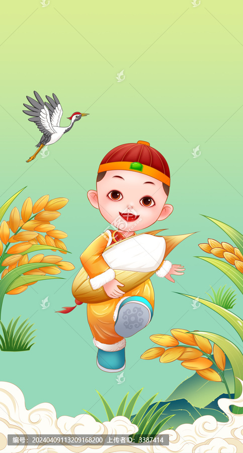 國(guó)風(fēng)金童大米手繪插畫