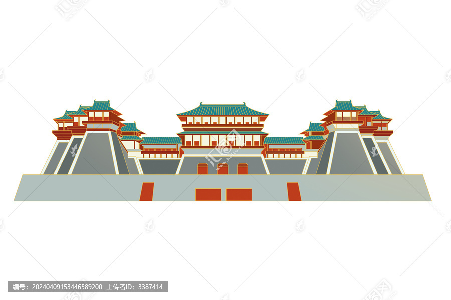 洛阳应天门建筑手绘插画