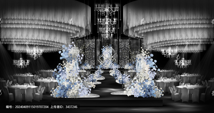 藍(lán)白水晶銀色婚禮效果圖