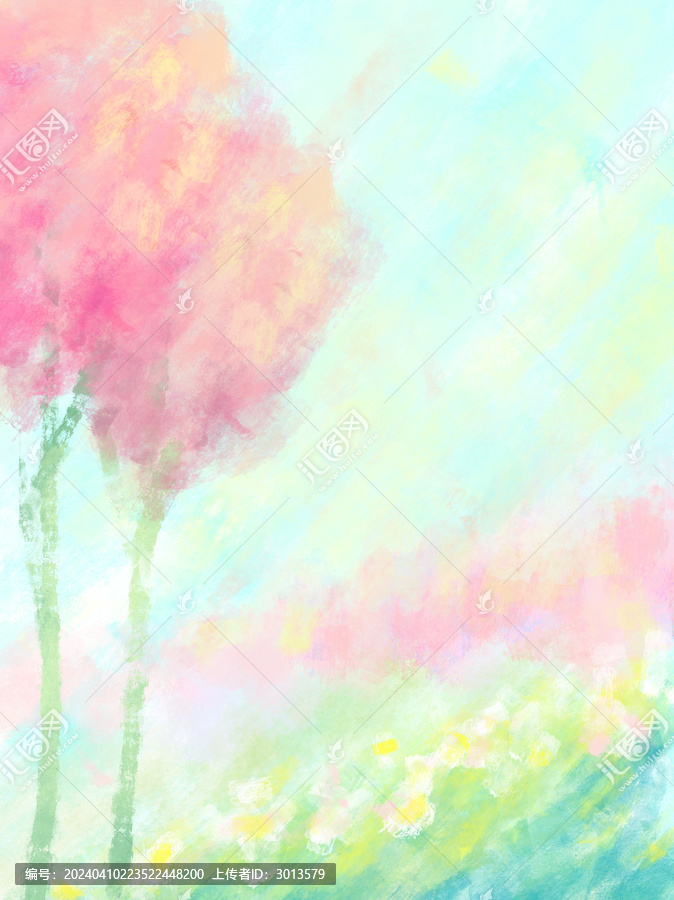 水墨彩韻風(fēng)景水彩樹林鮮花插畫