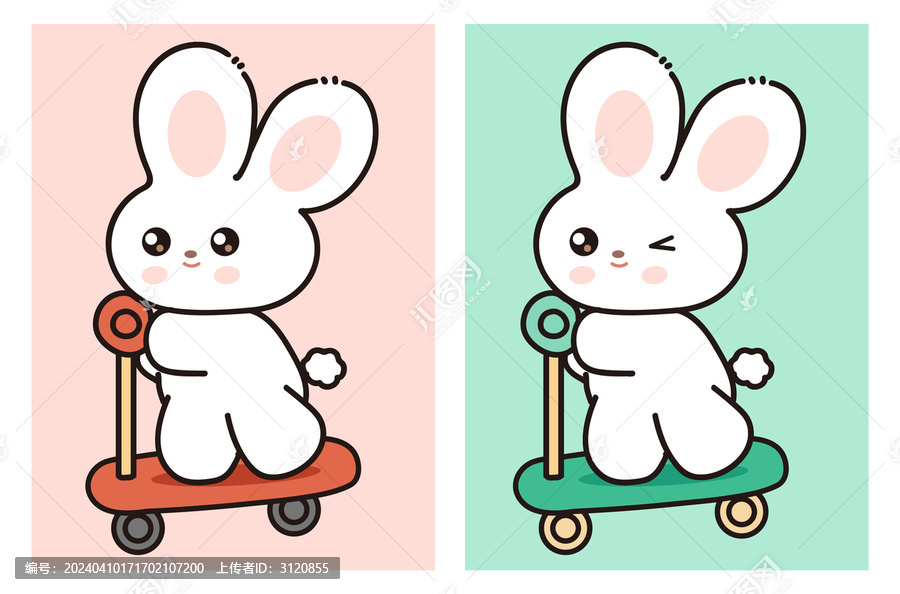 騎車小兔子矢量插畫