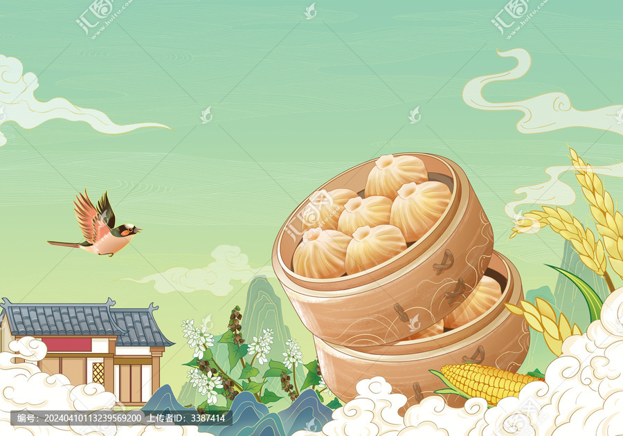 國(guó)風(fēng)灌湯包手繪插畫