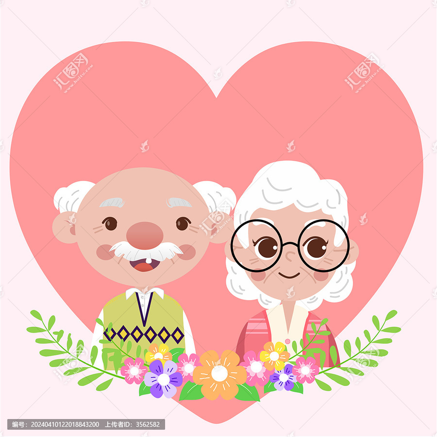 可愛(ài)卡通老爺爺老奶奶矢量插畫(huà)