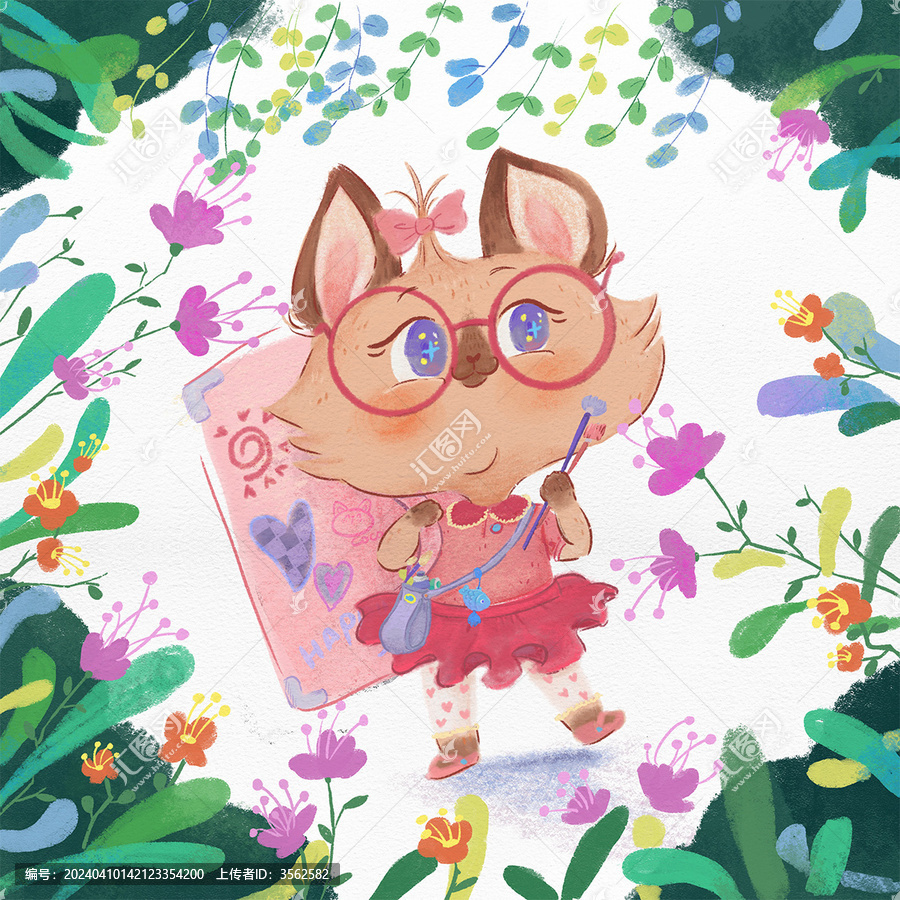 可愛春天貓咪封面兒童插畫