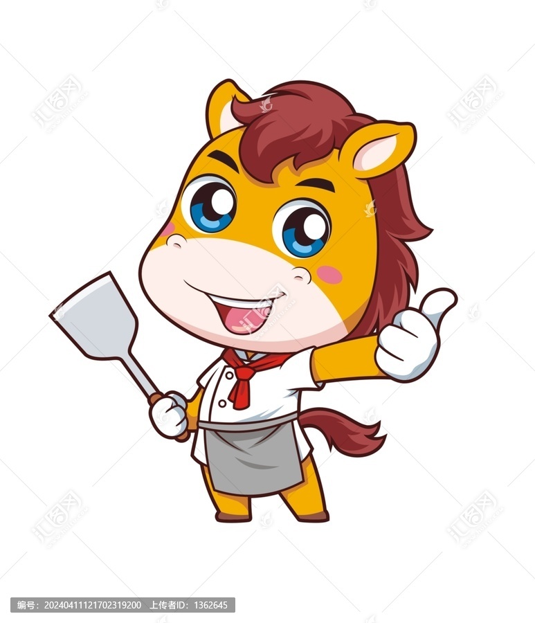 卡通可愛(ài)小馬廚師形象矢量圖