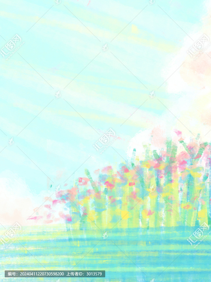 水彩風(fēng)景天空白云池塘水草背景