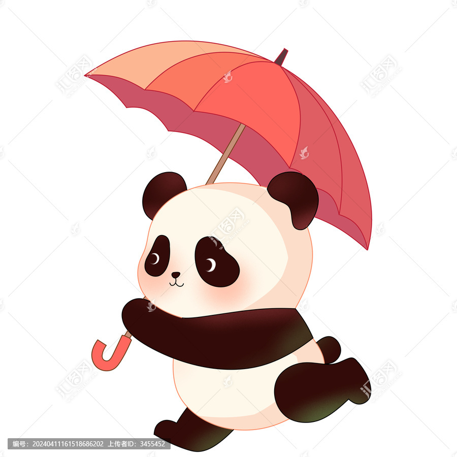 撐著傘奔跑的熊貓