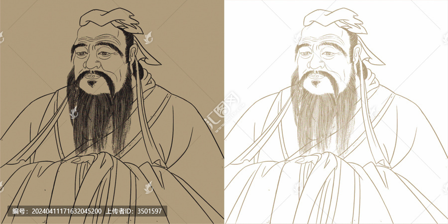 至圣先師孔子手繪矢量線描圖