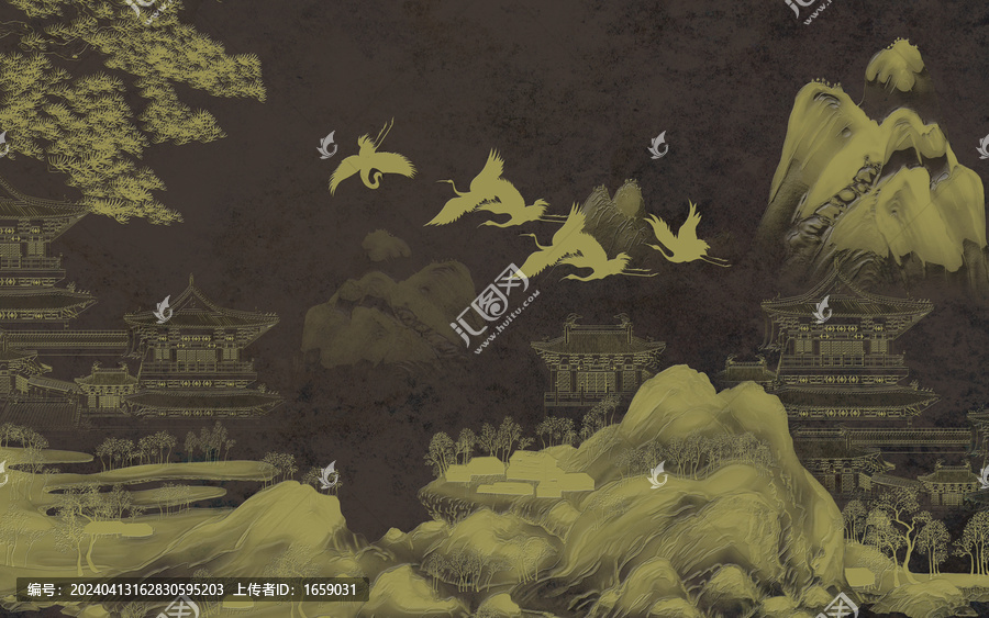 線描山水精雕肌理壁畫