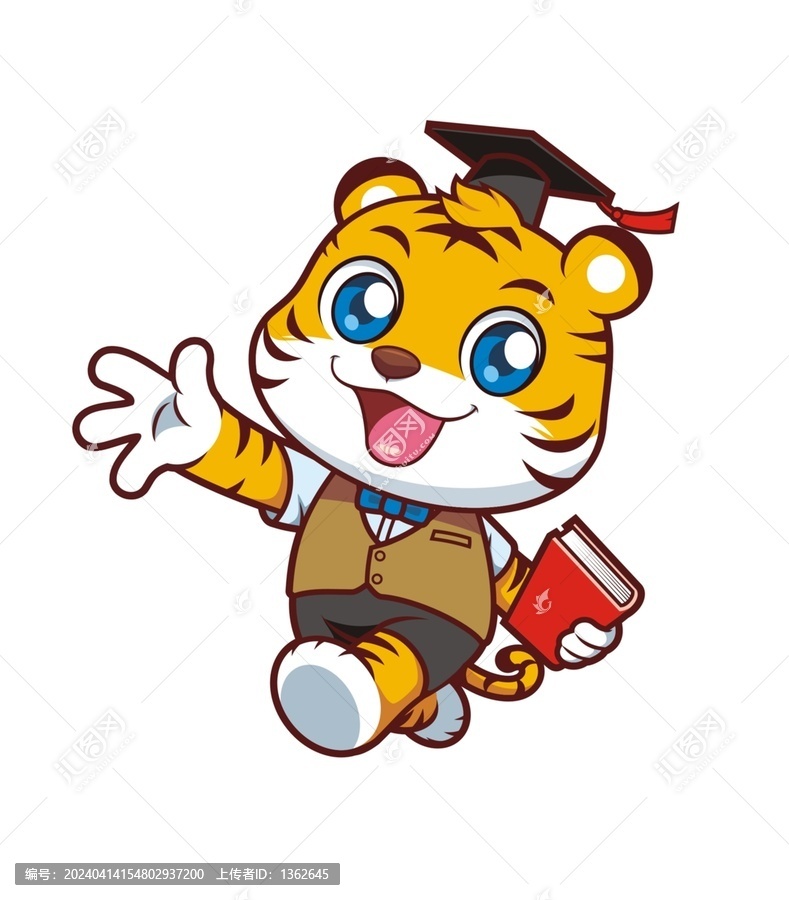 卡通可愛小老虎博士形象矢量圖
