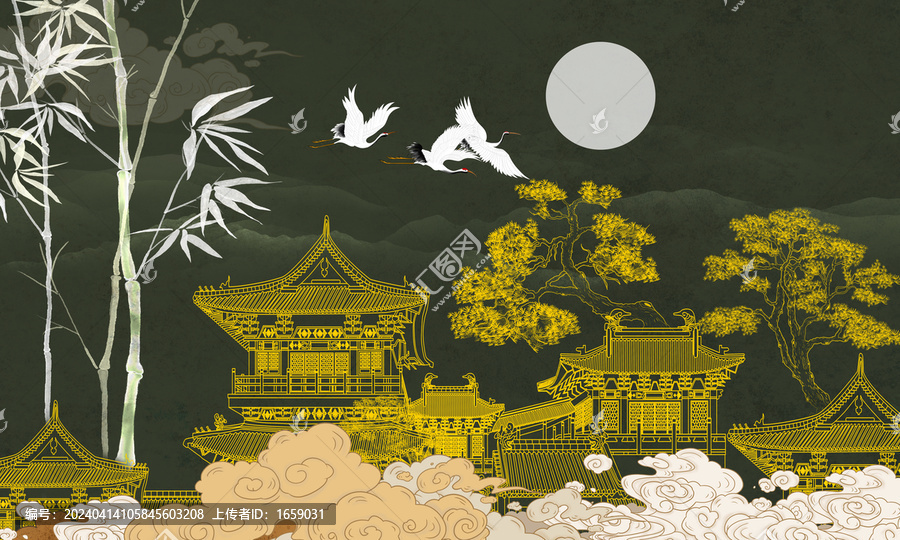 新中式線描壁畫