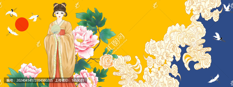 祥云花鳥美女
