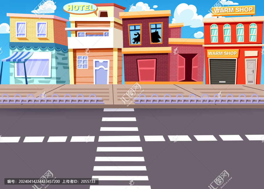 卡通城市建筑馬路背景