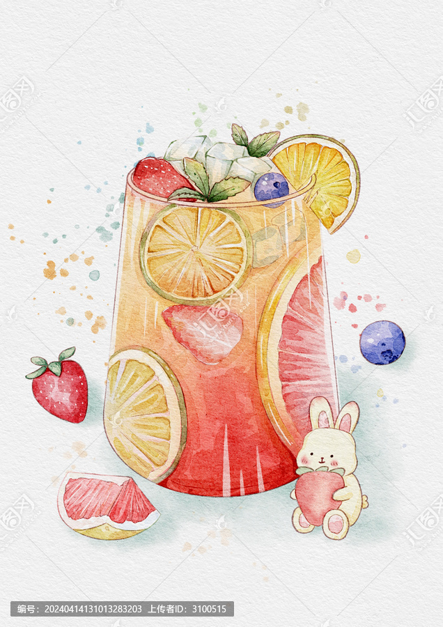 手繪水彩風(fēng)夏日檸檬飲品水果