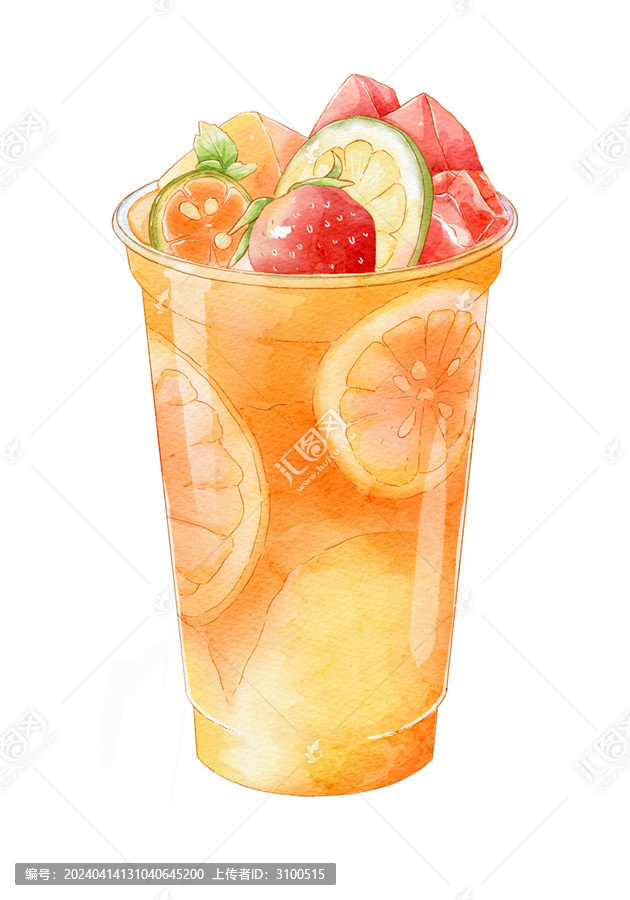 手繪夏日清涼水彩水果茶飲料飲品