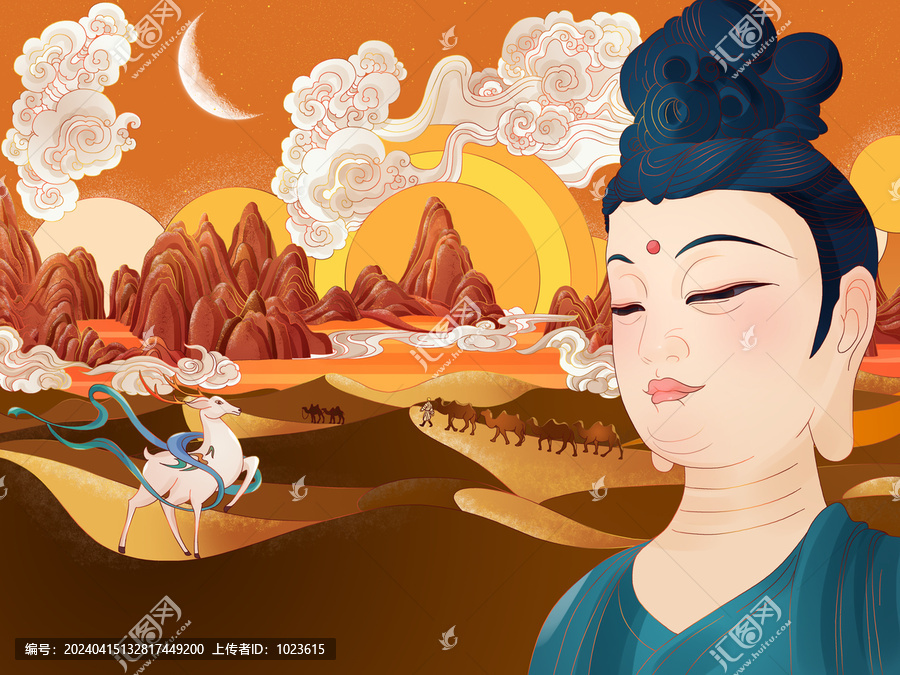 敦煌絲綢之路宗教佛像藝術插畫