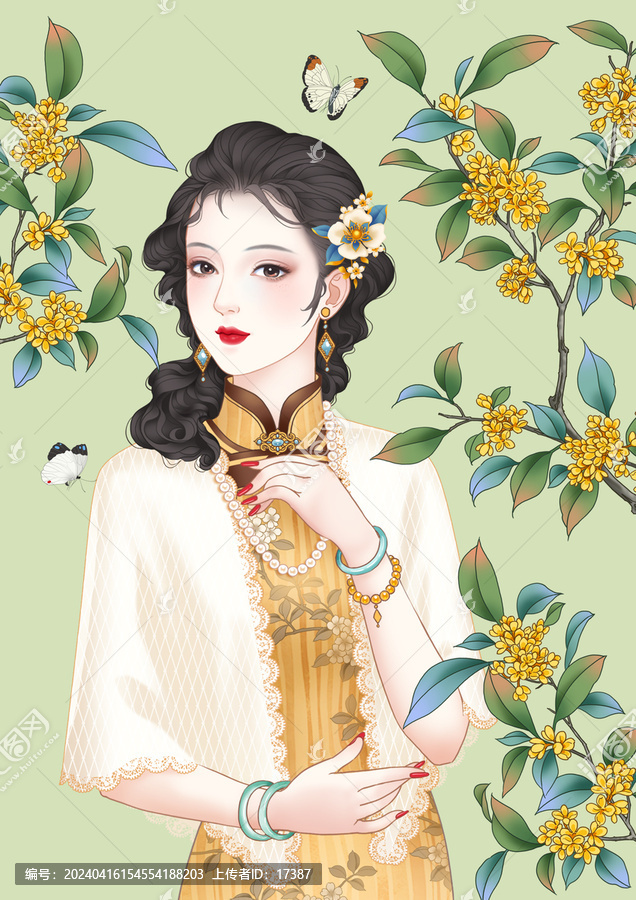 国潮旗袍美女插画