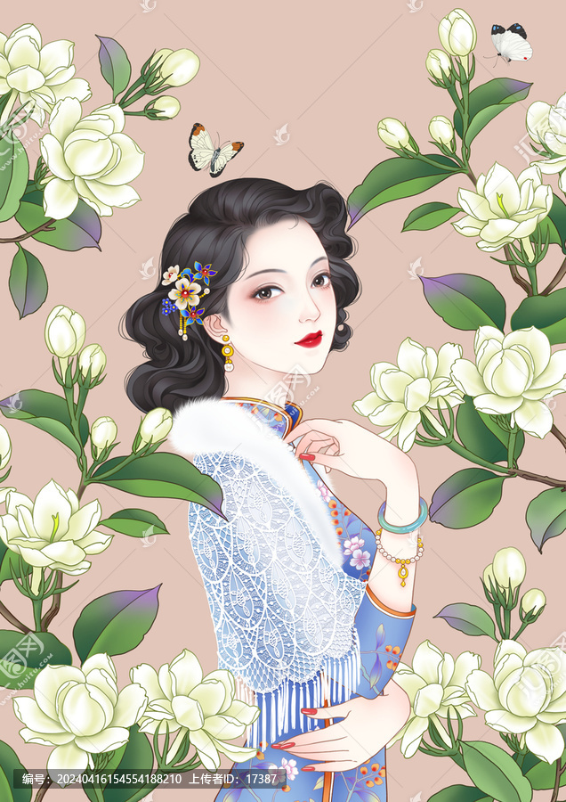 國潮旗袍美女插畫