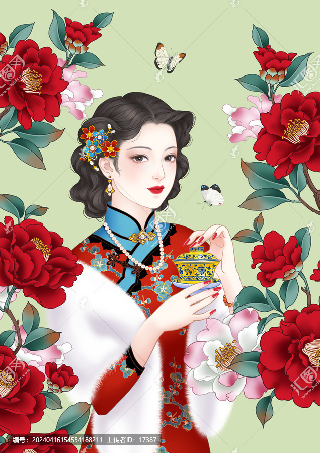 国潮旗袍美女插画