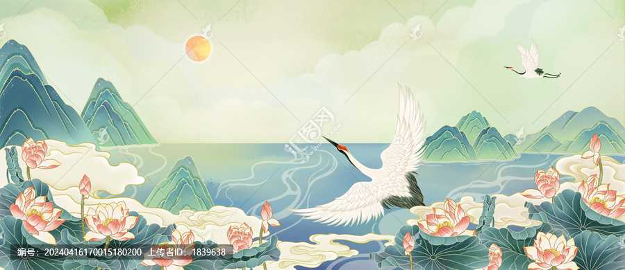 國(guó)風(fēng)荷花山水插畫