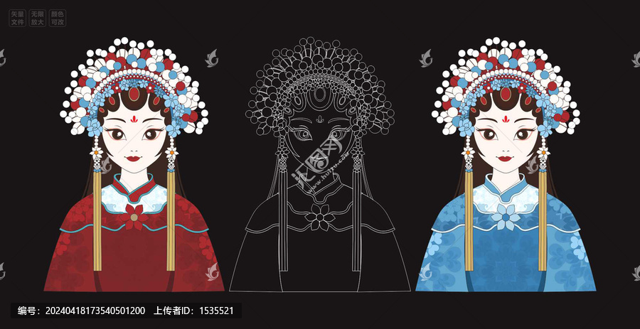 國(guó)潮花旦戲曲人物線稿