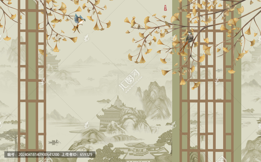高端新中式花鳥背景墻